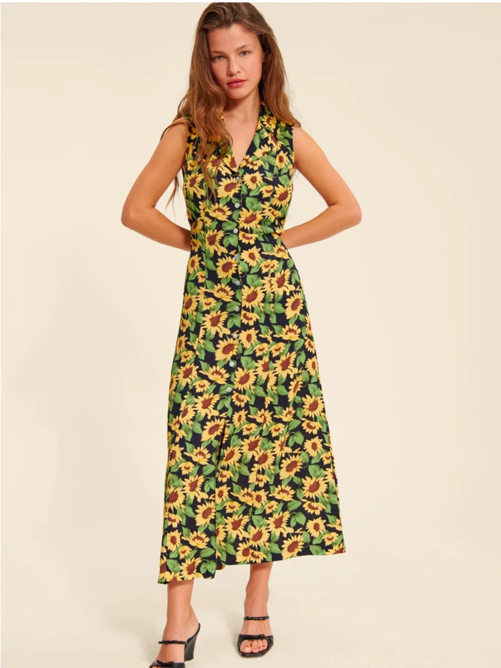 Rouje Paris Fauve Sunflower Midi Dress